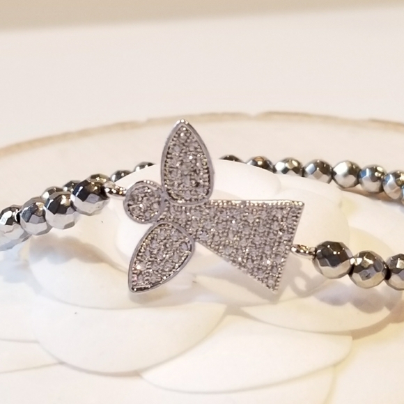 NEW Pave CZ Angel Hematite Stretch Bracelet - Picture 3 of 5